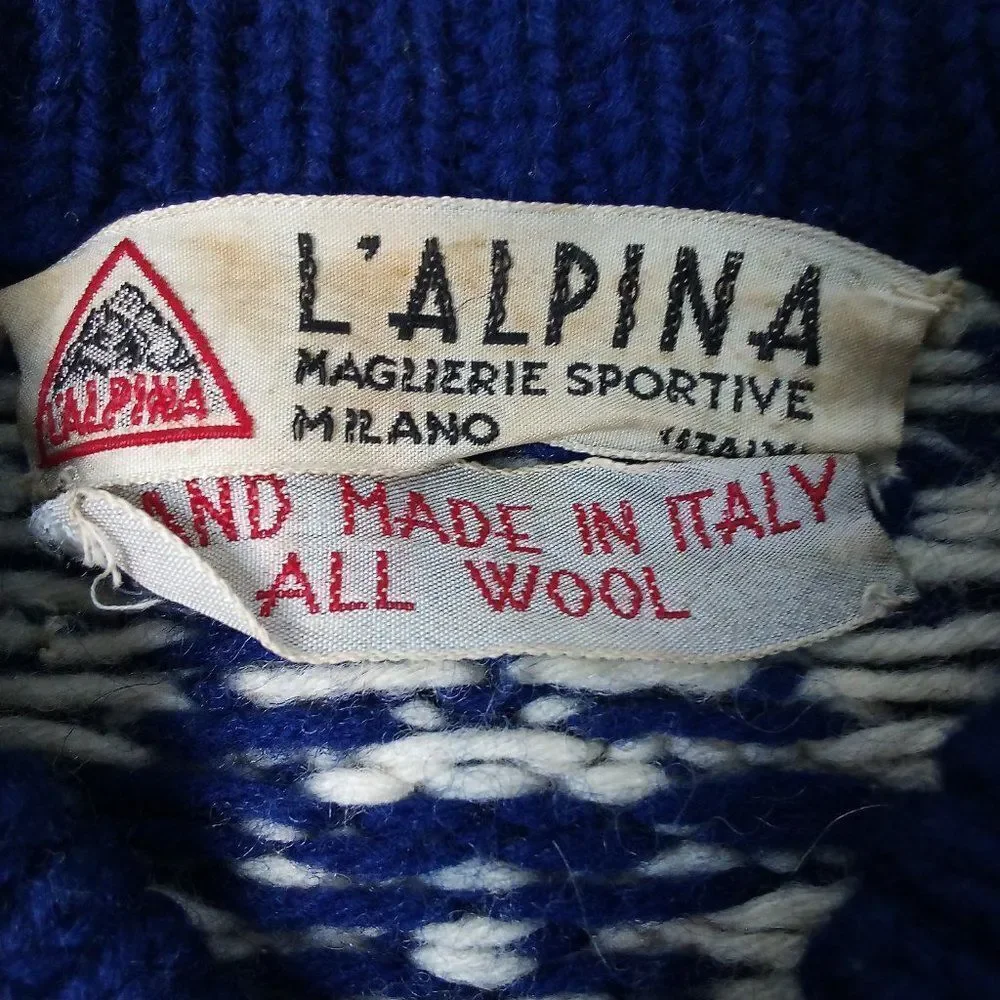 Vintage L'Alpina Striped Nordic Pattern Wool Cardigan Sweater - Picture 4 of 5